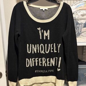 Patrizia Pepe Black and Cream Statement Sweater 0